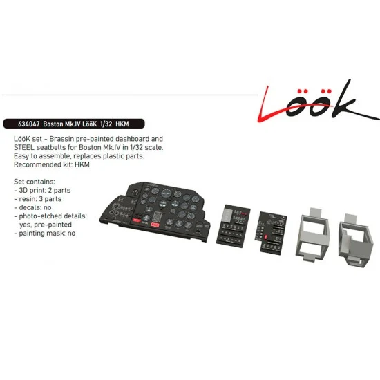 Eduard 634047 1/32 Boston Mk.IV Dashboard and Seatbelts for HK Models - Model Planes