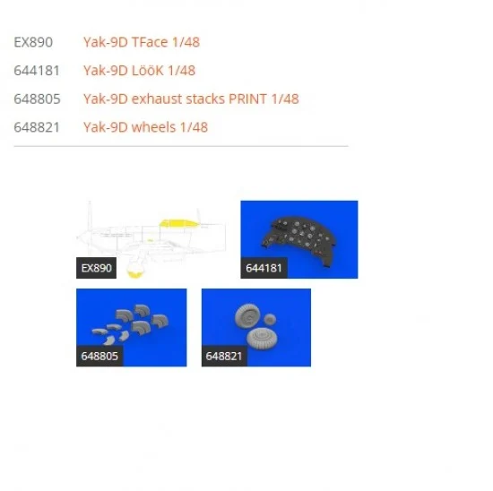 Eduard 644196 1/48 Yakovlev Yak-9D Detail Parts for Zvezda kits