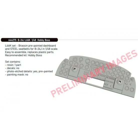 Eduard 644275 1/48 B-24J Liberator Dashboard and Seatbelts for Hobby Boss kits