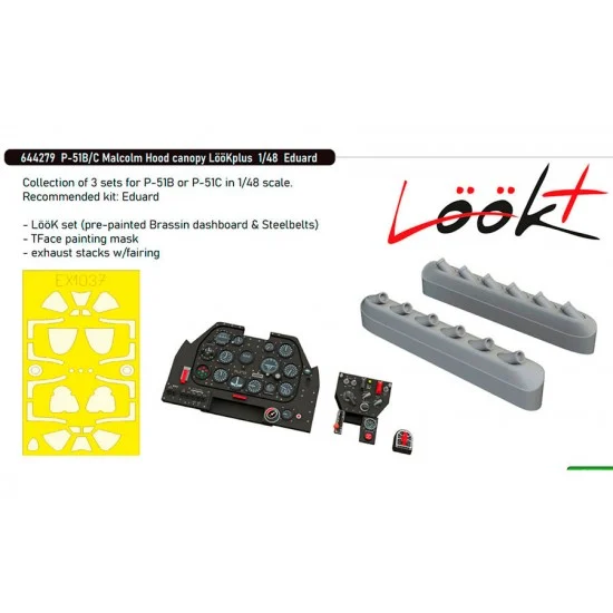 Eduard 644279 1/48 P-51B/C Mustang Malcolm Hood Canopy and Detail Parts for Eduard kits