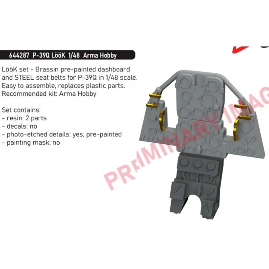 Eduard 644287 1/48 Bell P-39Q Airacobra Dashboard, Seatbelts for Arma Hobby kits