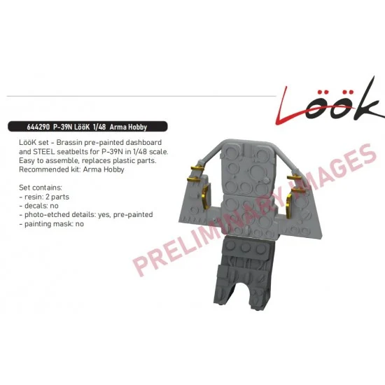Eduard 644290 1/48 Bell P-39N Airacobra Dashboard and Seatbelts for Arma Hobby kits