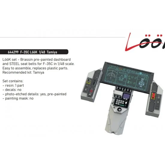 Eduard 644299 1/48 F-35C Dashboard and Seatbelts for Tamiya kits