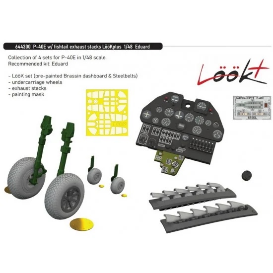 Eduard 644300 1/48 P-40E Warhawk with Fishtail Exhaust Stacks Detail Parts for Eduard kits