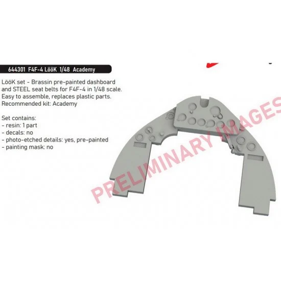 Eduard 644301 1/48 Grumman F4F-4 Wildcat Dashboard and Steelbelts for Academy kits