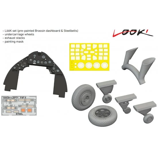 Eduard 644304 1/48 Grumman F4F-4 Wildcat with Late Wheels Detail Set for Academy kits
