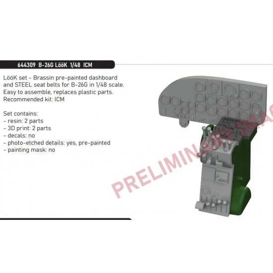Eduard 644309 1/48 B-26G Marauder Dashboard and Seatbelts for ICM kits
