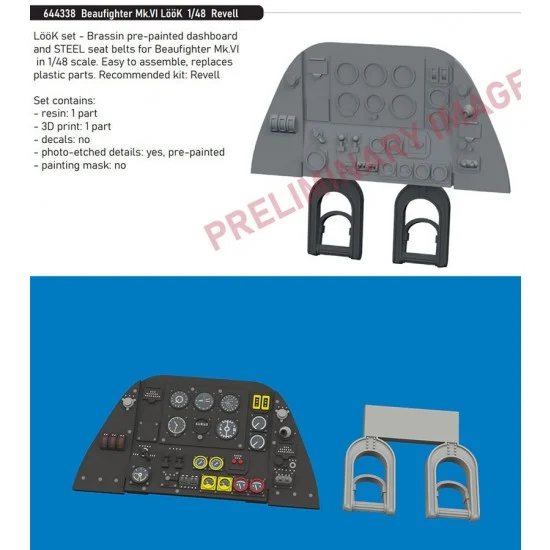 Eduard 644338 1/48 Beaufighter Mk.VI Pre-painted Dashboard and Seatbelts for Revell kits