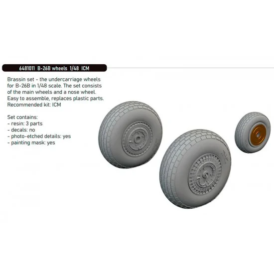Eduard 6481011 1/48 B-26B Marauder Wheels for ICM kits