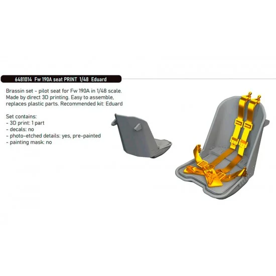 Eduard 6481014 1/48 Focke-Wulf Fw 190A Seat 3D Print Parts for Eduard kits