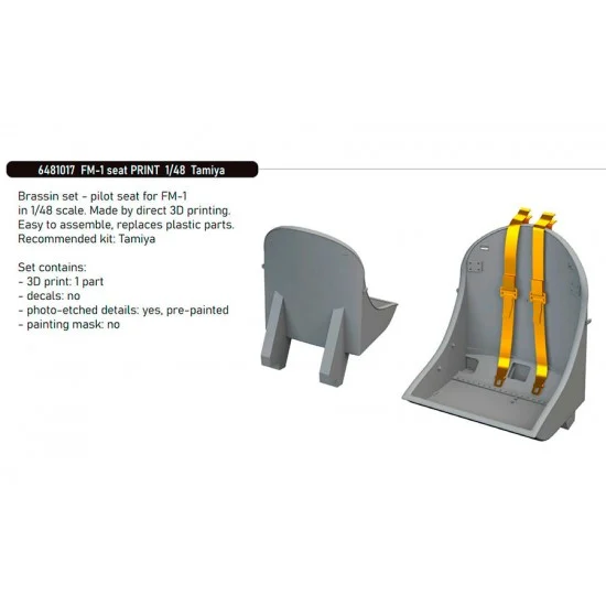 Eduard 6481017 1/48 FM-1 Wildcat Seat 3D Print Parts for Tamiya kits