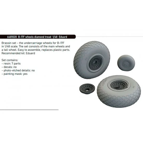 Eduard 6481020 1/48 B-17F Flying Fortress Wheels Diamond Tread 3D Printed parts for Eduard #ED 11183