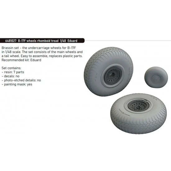 Eduard 6481027 1/48 B-17F Flying Fortress Wheels Rhomboid Tread 3D Printed parts for Eduard #ED 11183