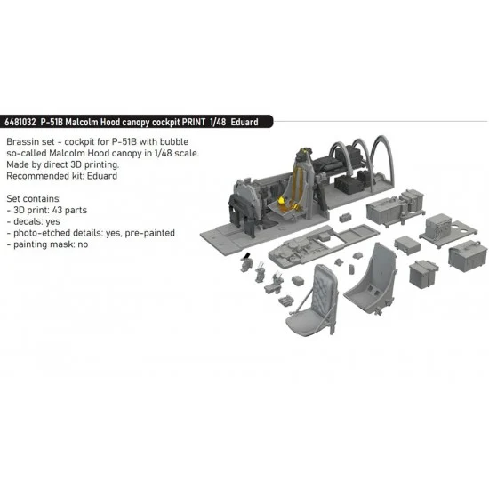 Eduard 6481032 1/48 P-51B Malcolm Hood Canopy Cockpit for Eduard kits
