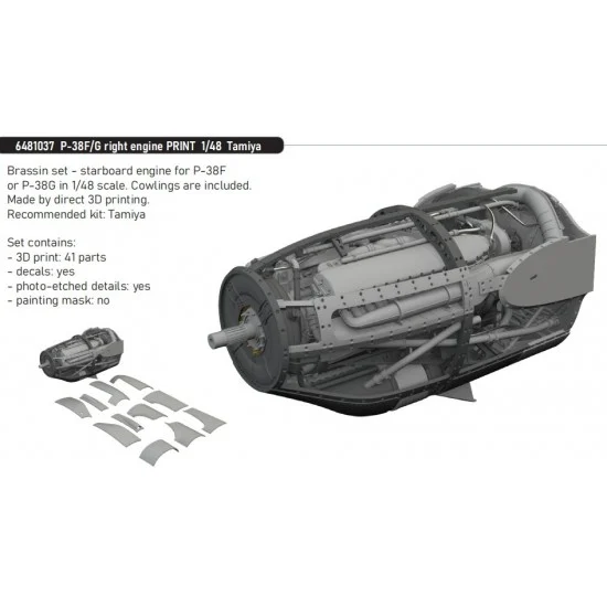 Eduard 6481037 1/48 Lockheed P-38F/G Lightning Right Engine for Tamiya kits
