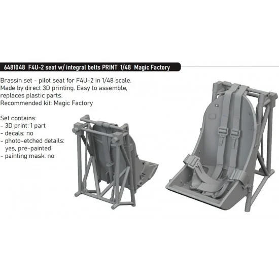 Eduard 6481048 1/48 Vought F4U-2 Corsair Seat with Integral Belts for Magic Factory kits