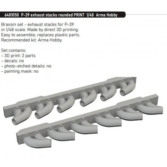 Eduard 6481050 1/48 Bell P-39 Airacobra Exhaust Stacks Rounded for Arma Hobby kits