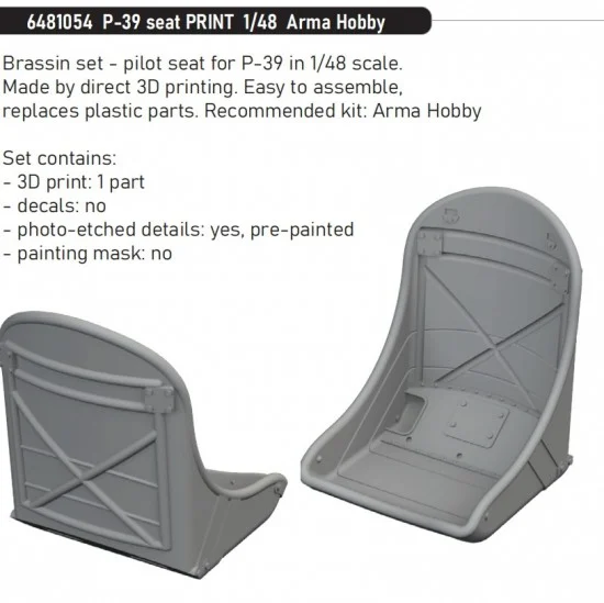 Eduard 6481054 1/48 Bell P-39 Airacobra Seat for Arma Hobby kits
