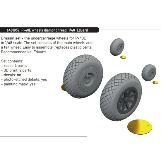 Eduard 6481057 1/48 P-40E Wheels Diamond Tread for Eduard kits