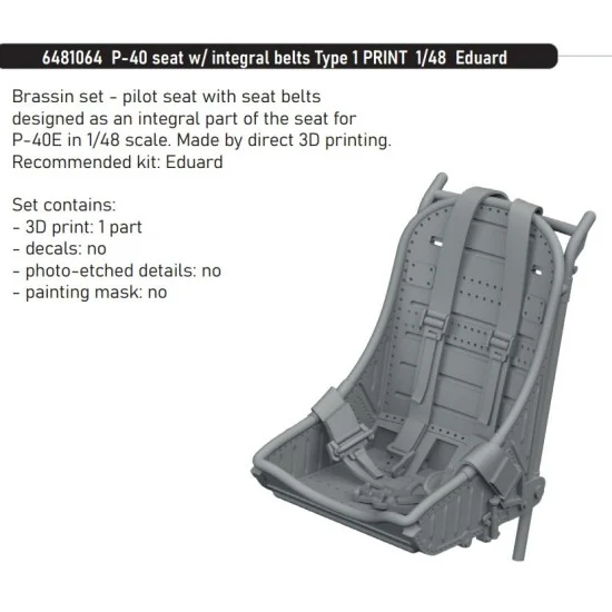 Eduard 6481064 1/48 P-40 Seat with Integral Belts Type 1 for Eduard kits