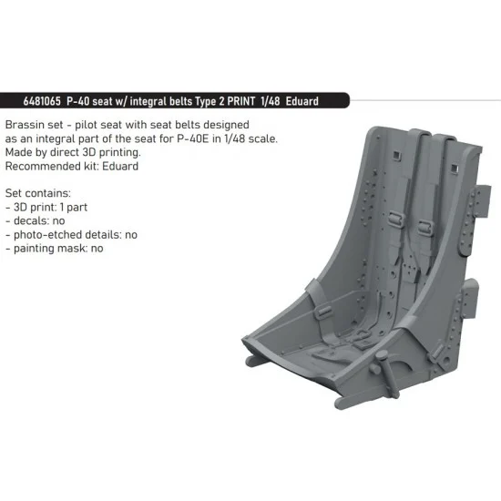 Eduard 6481065 1/48 P-40 Seat with Integral Belts Type 2 for Eduard kits