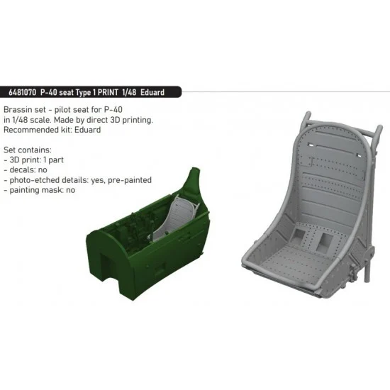 Eduard 6481070 1/48 P-40 Seat Type 1 for Eduard kits