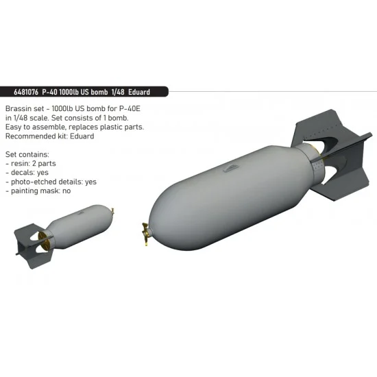 Eduard 6481076 1/48 P-40 1000LB US Bomb for Eduard kits