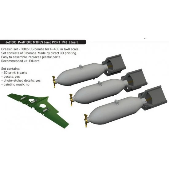 Eduard 6481083 1/48 Curtiss P-40 Warhawk 100lb M30 US Bombs for Eduard kits