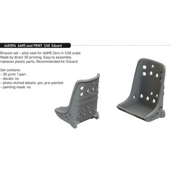 Eduard 6481094 1/48 Mitsubishi A6M5 Zero Seat for Eduard kits - Model Planes