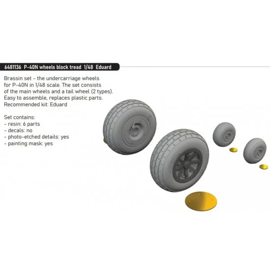 Eduard 6481136 1/48 P-40N Wheels Block Tread for Eduard kits
