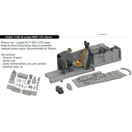 Eduard 672364 1/72 P-51D-10 Mustang Cockpit 3D Print Parts for Eduard kits
