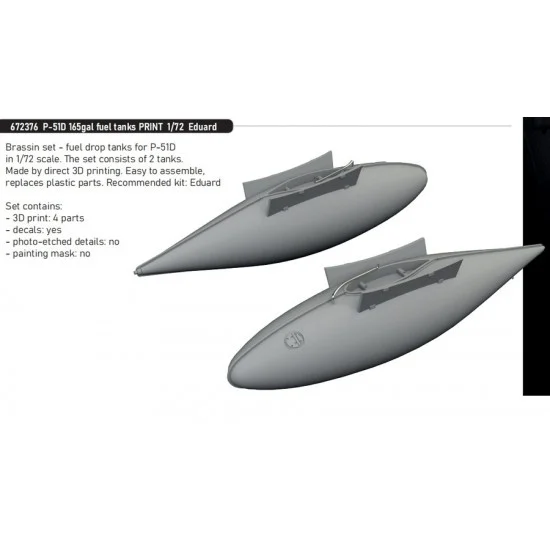 Eduard 672376 1/72 P-51D Mustang 165gal Fuel Tanks for Eduard kits