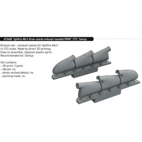 Eduard 672408 1/72 Supermarine Spitfire Mk.V Three-stacks Exhaust Rounded for Tamiya kits
