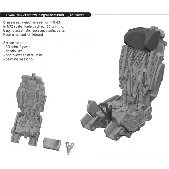 Eduard 672418 1/72 MiG-21 Fishbed Seat with Integral Belts for Eduard kits