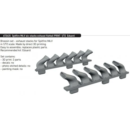 Eduard 672435 1/72 Spitfire Mk.V 3D 6-stacks Exhaust Fishtail for Eduard kits