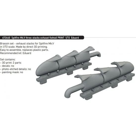 Eduard 672440 1/72 Spitfire Mk.V 3D 3-stacks Exhaust Fishtail for Eduard kits