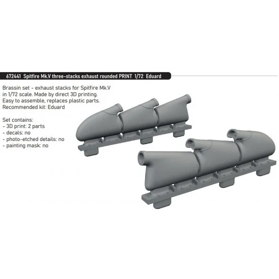 Eduard 672441 1/72 Spitfire Mk.V 3D 3-stacks Exhaust Rounded for Eduard kits