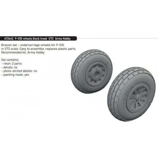 Eduard 672442 1/72 P-51D Mustang Wheels Block Tread for Arma Hobby kits