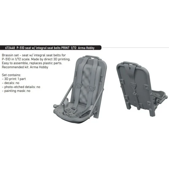 Eduard 672448 1/72 P-51D Mustang 3D Seat with Integral Seatbelts for Arma Hobby kits