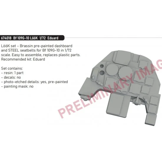 Eduard 674018 1/72 Messerschmitt Bf 109G-10 Dashboard and Seatbelts for Eduard kits