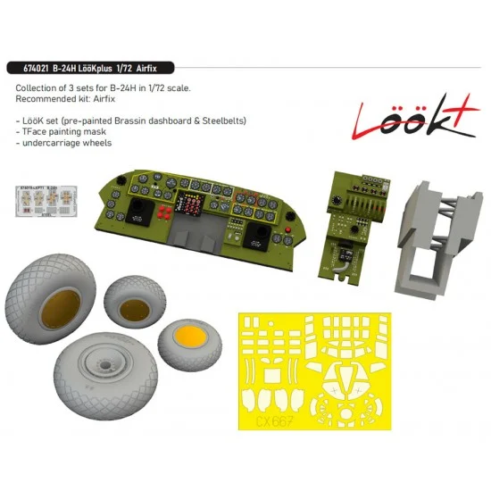 Eduard 674021 1/72 B-24H Liberator Dashboard, Seatbelts, Canopy Mask, Wheels for Airfix kits