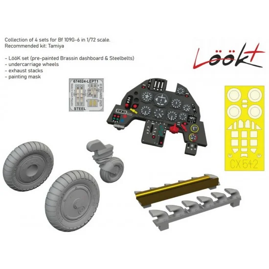 Eduard 674028 1/72 Messerschmitt Bf 109G-6 Dashboard, Steelbelts and Detail Parts for Tamiya kits