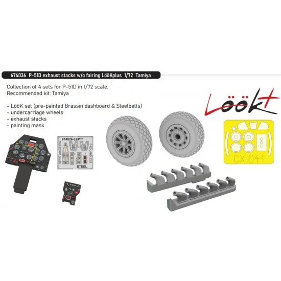 Eduard 674036 1/72 P-51D Exhaust Stacks, Dashboard, Seatbelts and other Detail parts for Tamiya kits