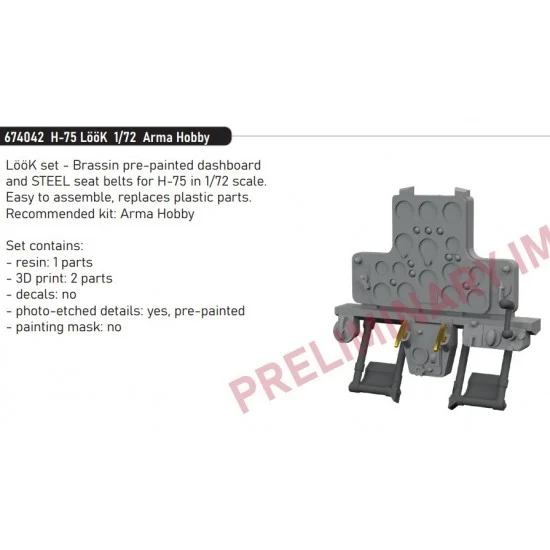 Eduard 674042 1/72 H-75 Dashboard and Seatbelts for Arma Hobby kits