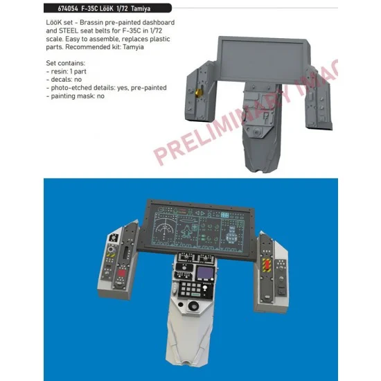 Eduard 674054 1/72 F-35C Lightning II Pre-painted Dashboard and Seatbelts for Tamiya kits