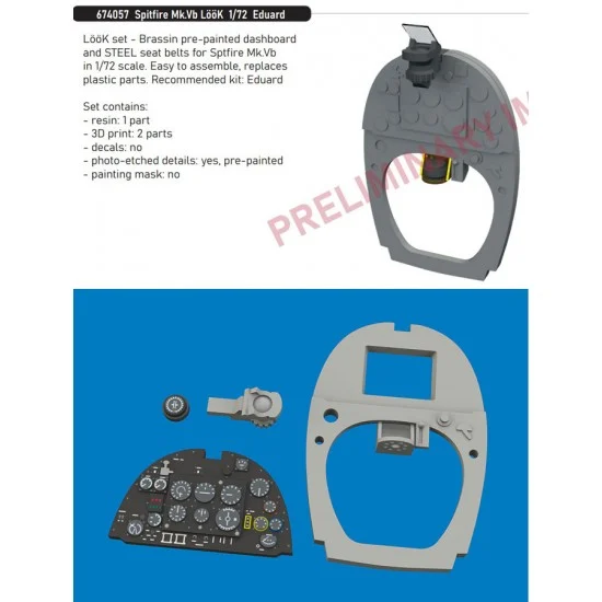 Eduard 674057 1/72 Spitfire Mk.Vb Pre-painted Dashboard and Seatbelts for Eduard kits