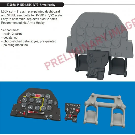 Eduard 674058 1/72 P-51D Mustang Pre-painted Dashboard and Seatbelts for Arma Hobby kits
