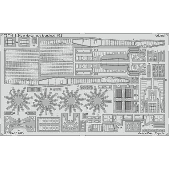 Eduard 72749 1/72 B-24J Liberator Undercarriage and Engines Details (PE) for Hasegawa kits