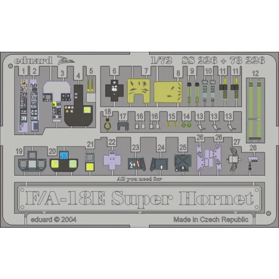 Eduard 73226 1/72 F-18E Hornet Colour Photoetch Set Vol.1 for Hasegawa kit