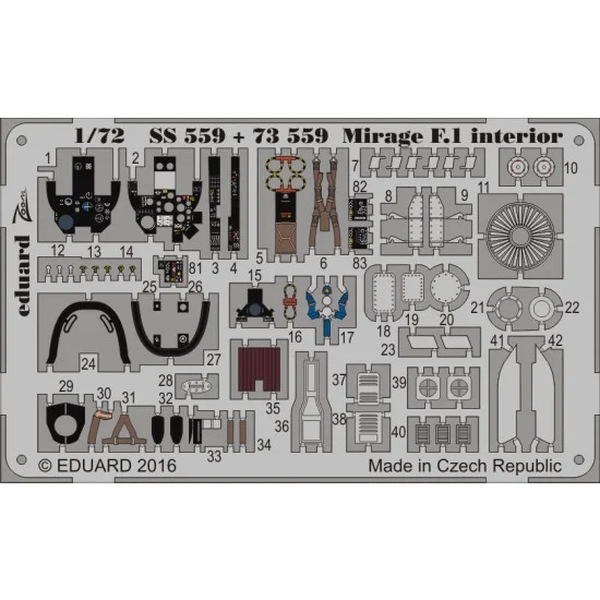 Eduard 73559 1/72 Dassault Mirage F.1 Interior Detail Set for Special Hobby (2 Photo-Etched Sheets)